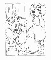 A coloring page of lady and the tramp